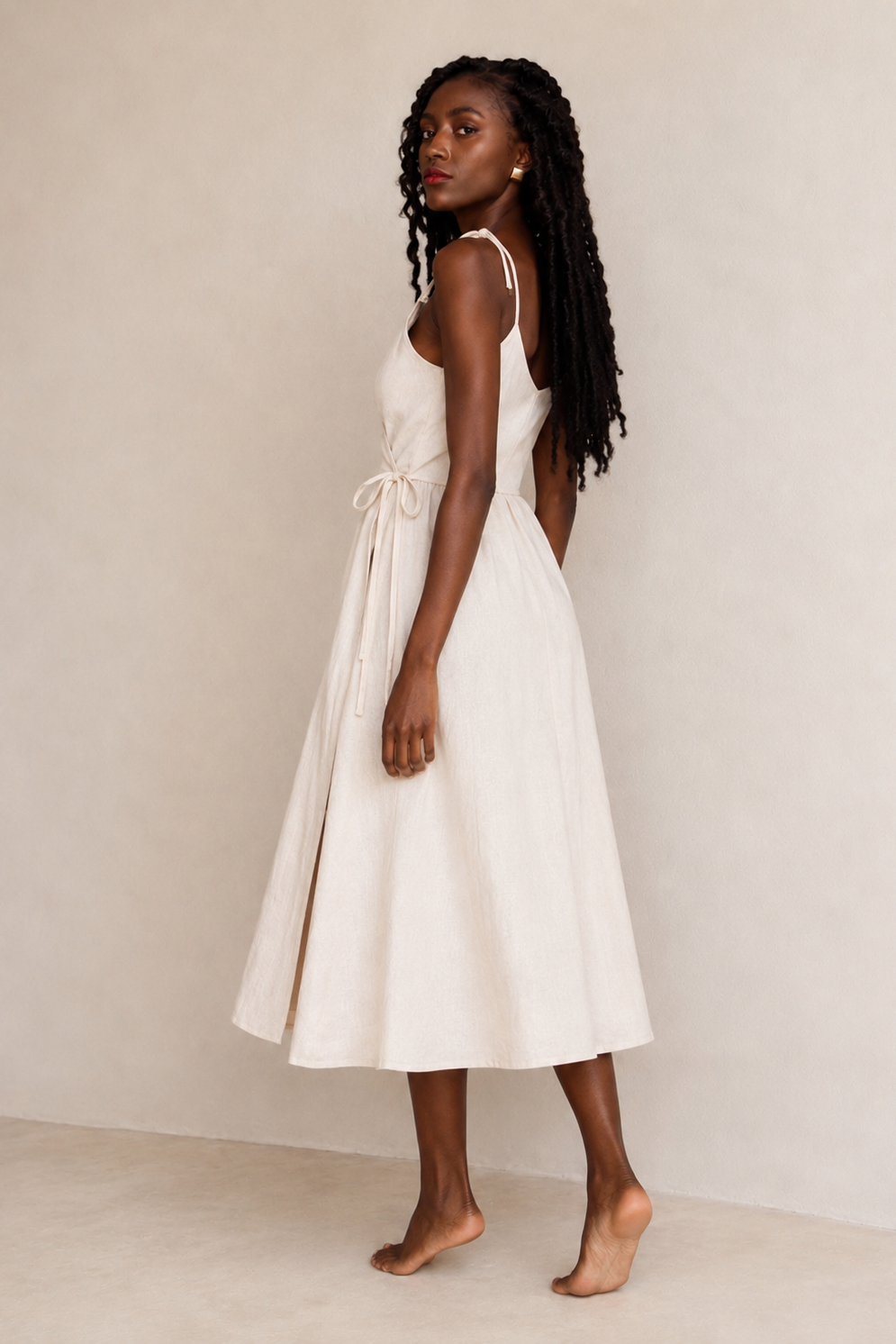 Linen Spaghetti Strap Wrap Dress (Copy)
