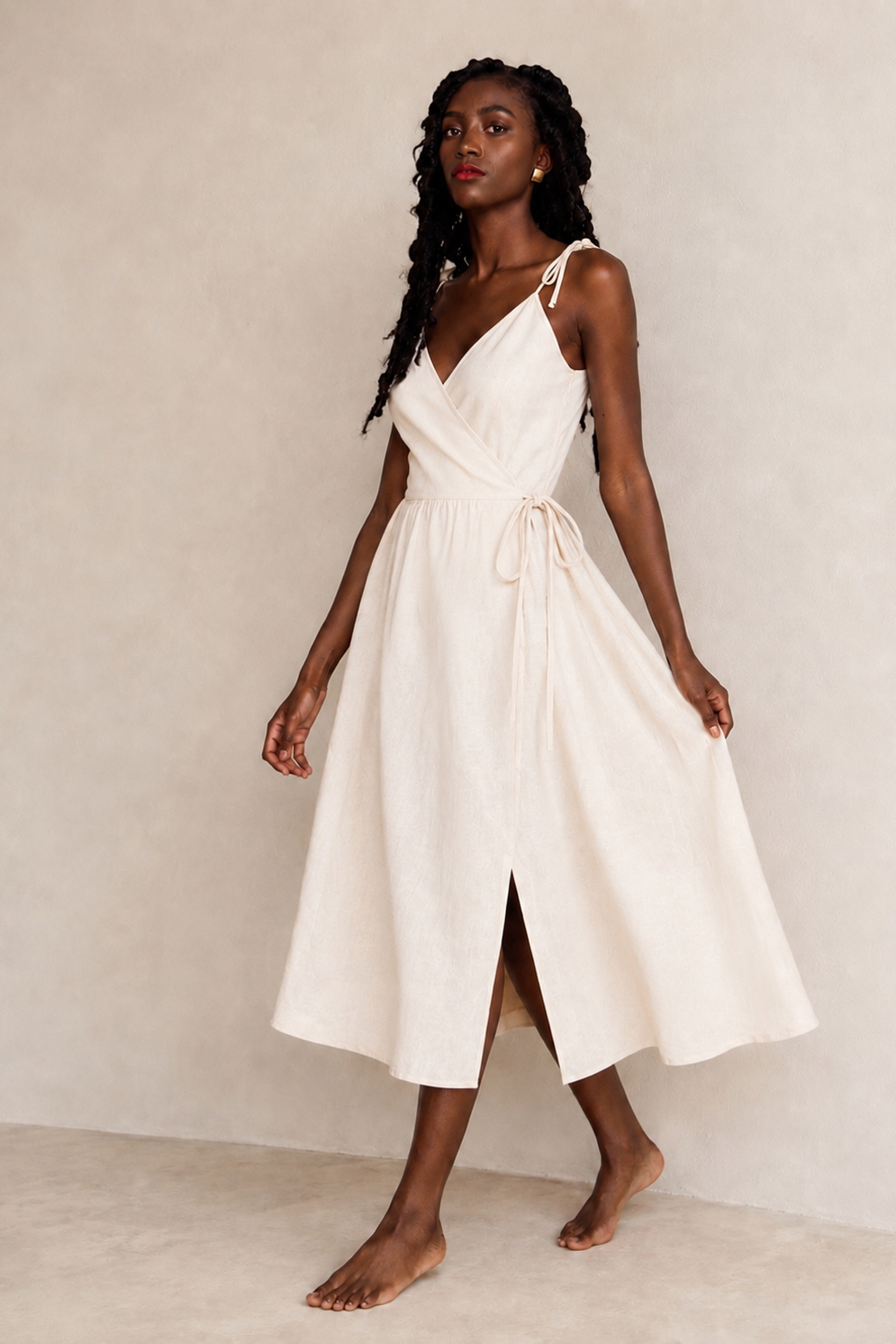 Linen Spaghetti Strap Wrap Dress (Copy)