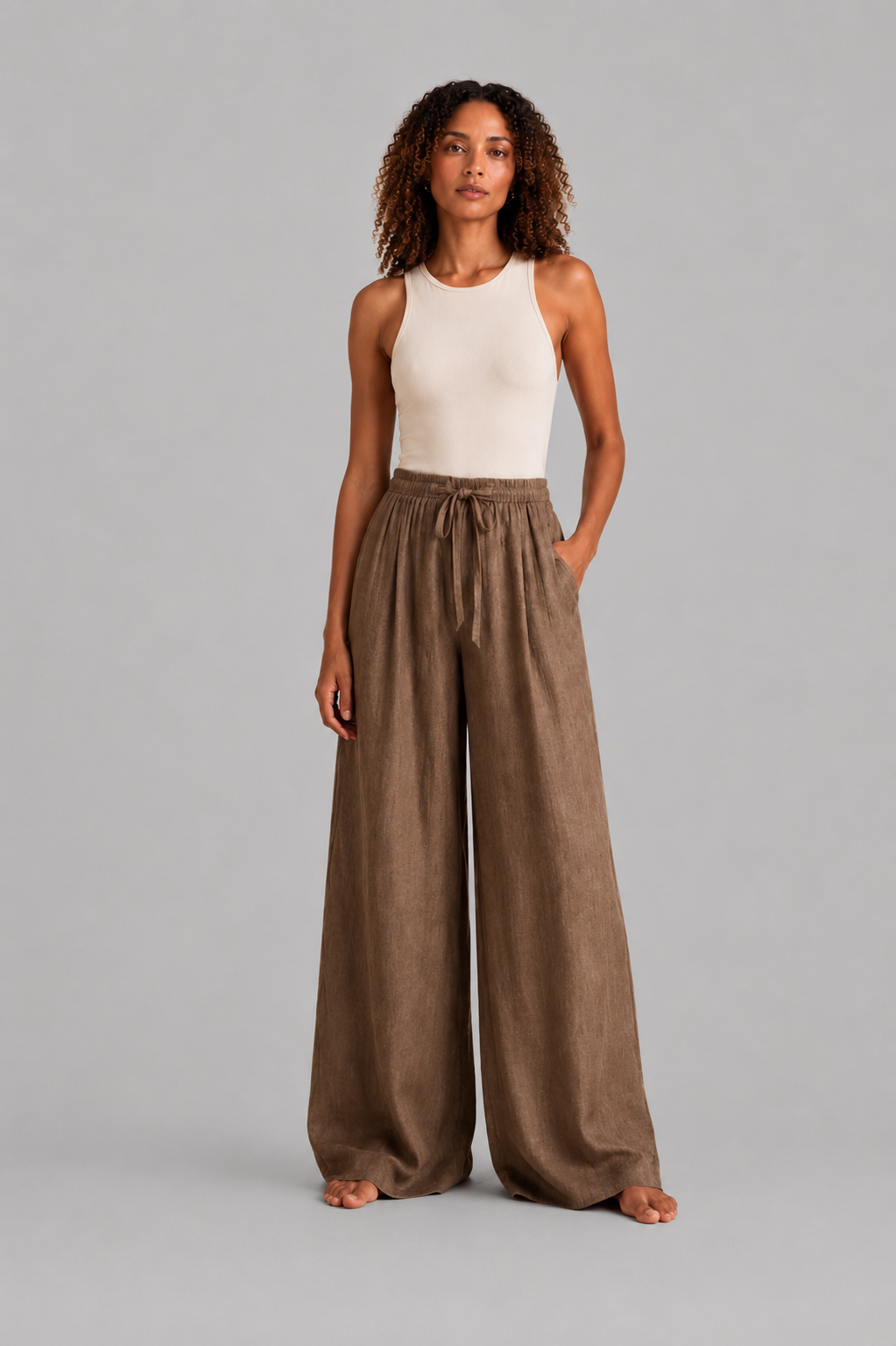 Linen Wide Leg High Waist Pant