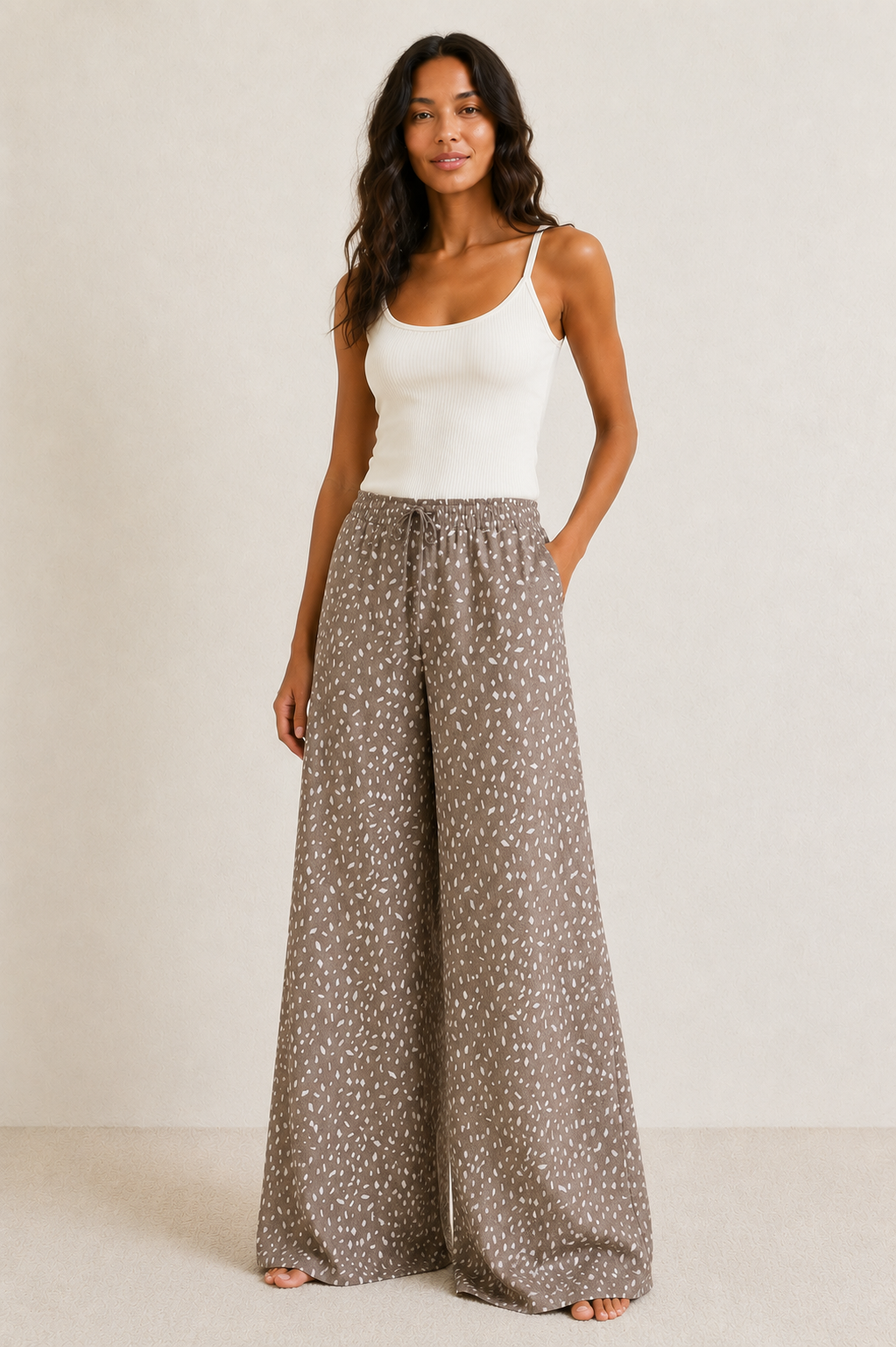 Linen Wide Leg High Waist Pant