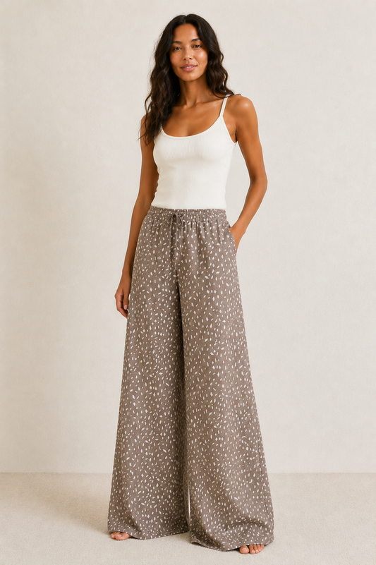 Linen Wide Leg High Waist Pant