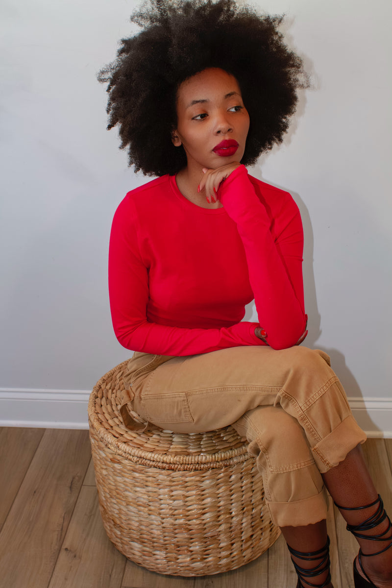 Red Long Sleeve Cotton Bodysuit
