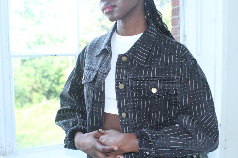 Black Printed Denim Jacket