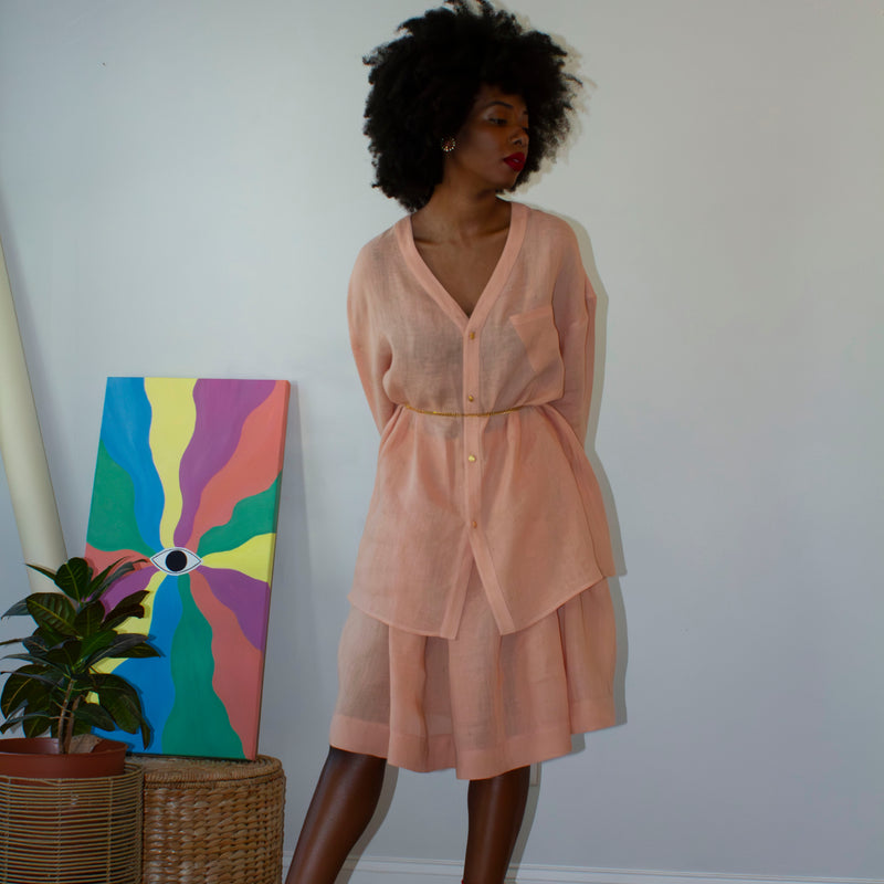 Light Coral Linen Skirt