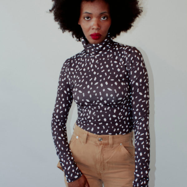 Black Printed Long Sleeve Cotton Bodysuit