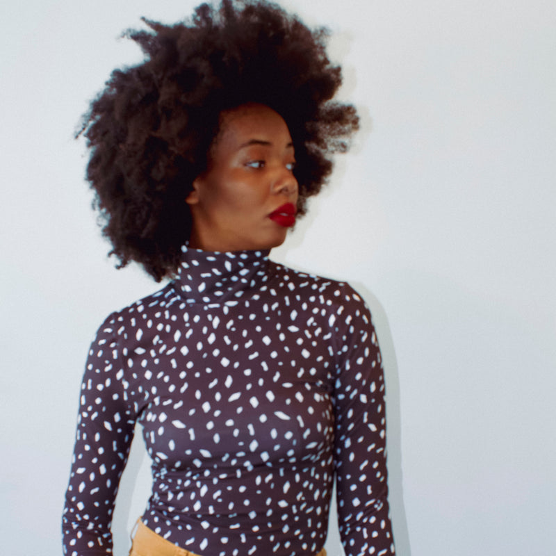 Black Printed Long Sleeve Cotton Bodysuit