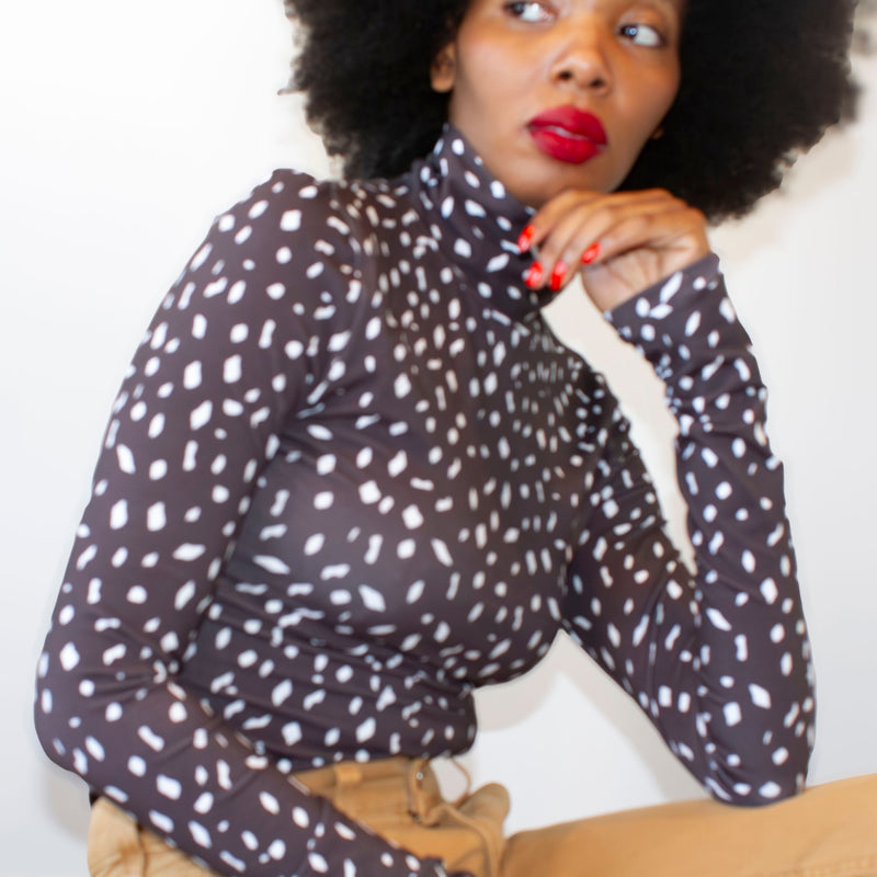 Black Printed Long Sleeve Cotton Bodysuit