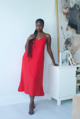 Red linen Spaghetti Strap Dress