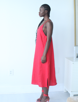 Red linen Spaghetti Strap Dress