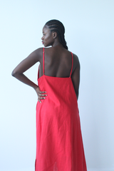 Red linen Spaghetti Strap Dress