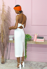Off White Backless Linen Dress
