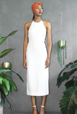 Off White Backless Linen Dress