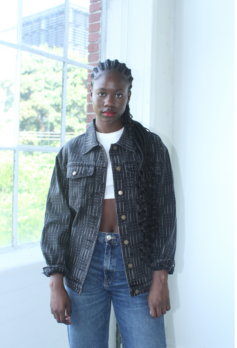 Black Printed Denim Jacket