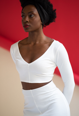 Cream Cotton Ribbed Knit Skirt Set