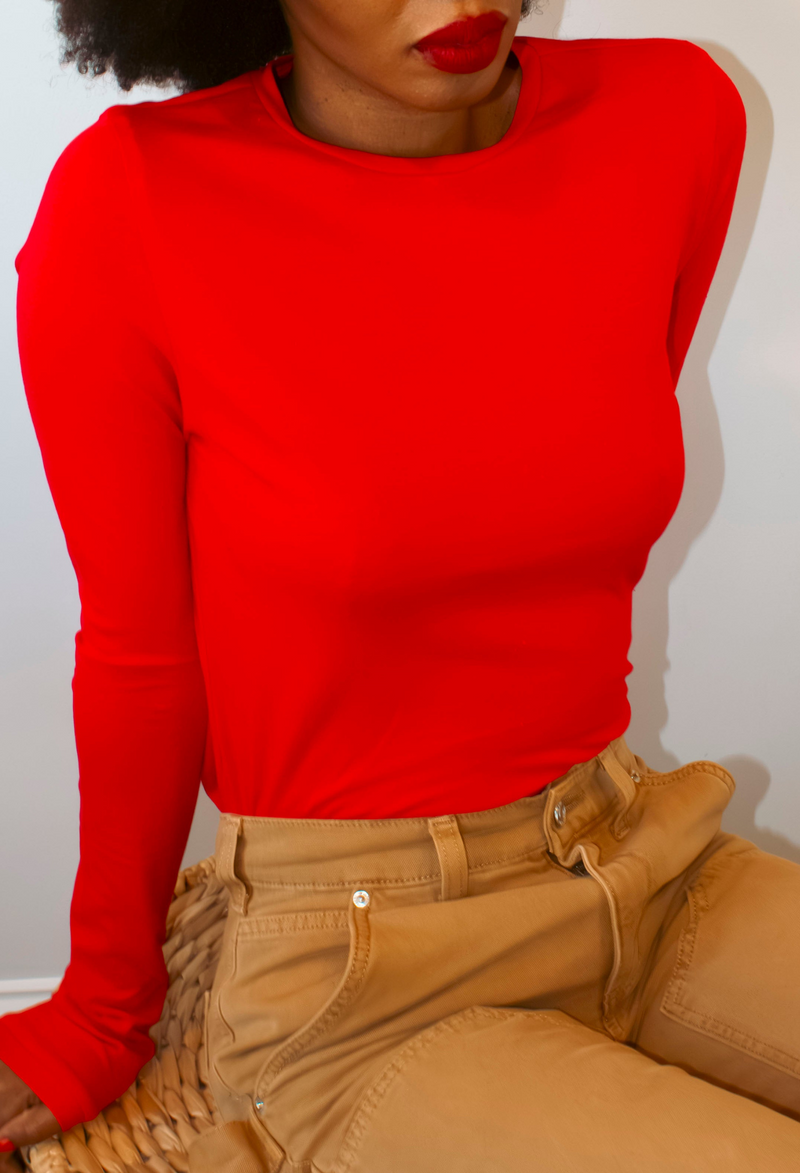 Red Long Sleeve Cotton Bodysuit