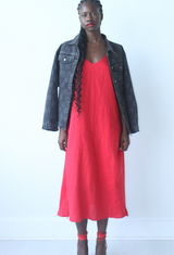 Red linen Spaghetti Strap Dress