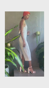 Off White Backless Linen Dress